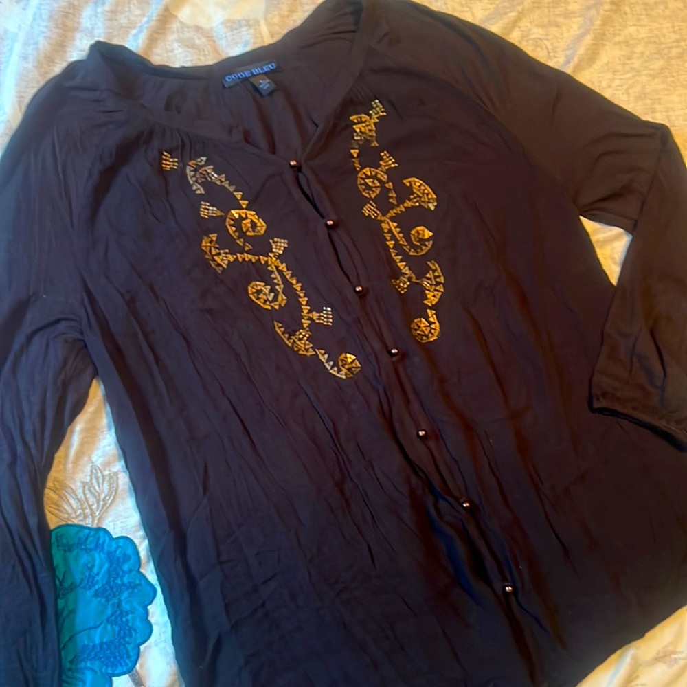 Code Bleu Black Embellished Blouse Size L